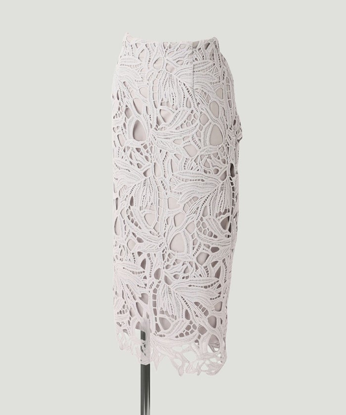 スカート/リーフ柄/レース/タイト/スカート/ホワイト/ライトグレー/S/M