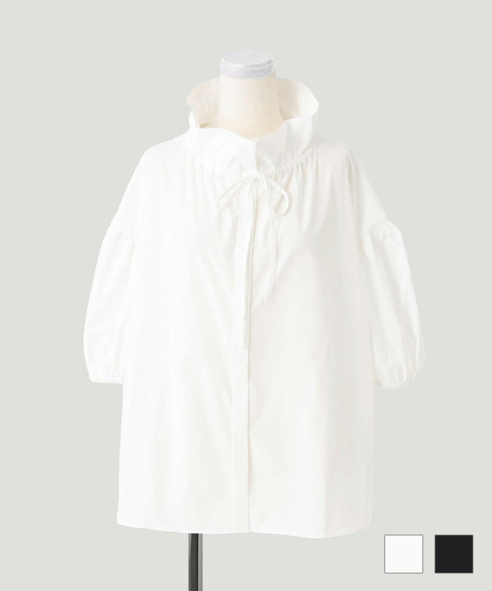 ブラウス スタンド フリル カラー ブラウス ホワイト ブラック M スタンド フリル カラー ブラウス HUIT