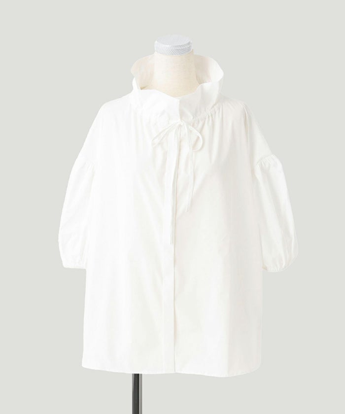 ブラウス/スタンド フリル カラー ブラウス/ホワイト/ブラック/M