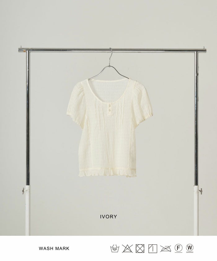 ブラウス/半袖/シアー/ヘンリーネック