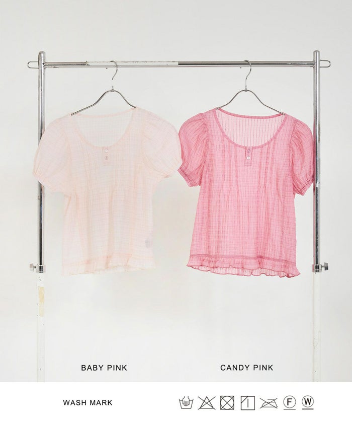 ブラウス/半袖/シアー/ヘンリーネック