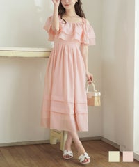 ワンピース シアーチェック シアーワンピース ギンガムチェック ロング オフショル 2WAY フリル リボン 2WAY オフショル シアーチェック ワンピース le reve vaniller