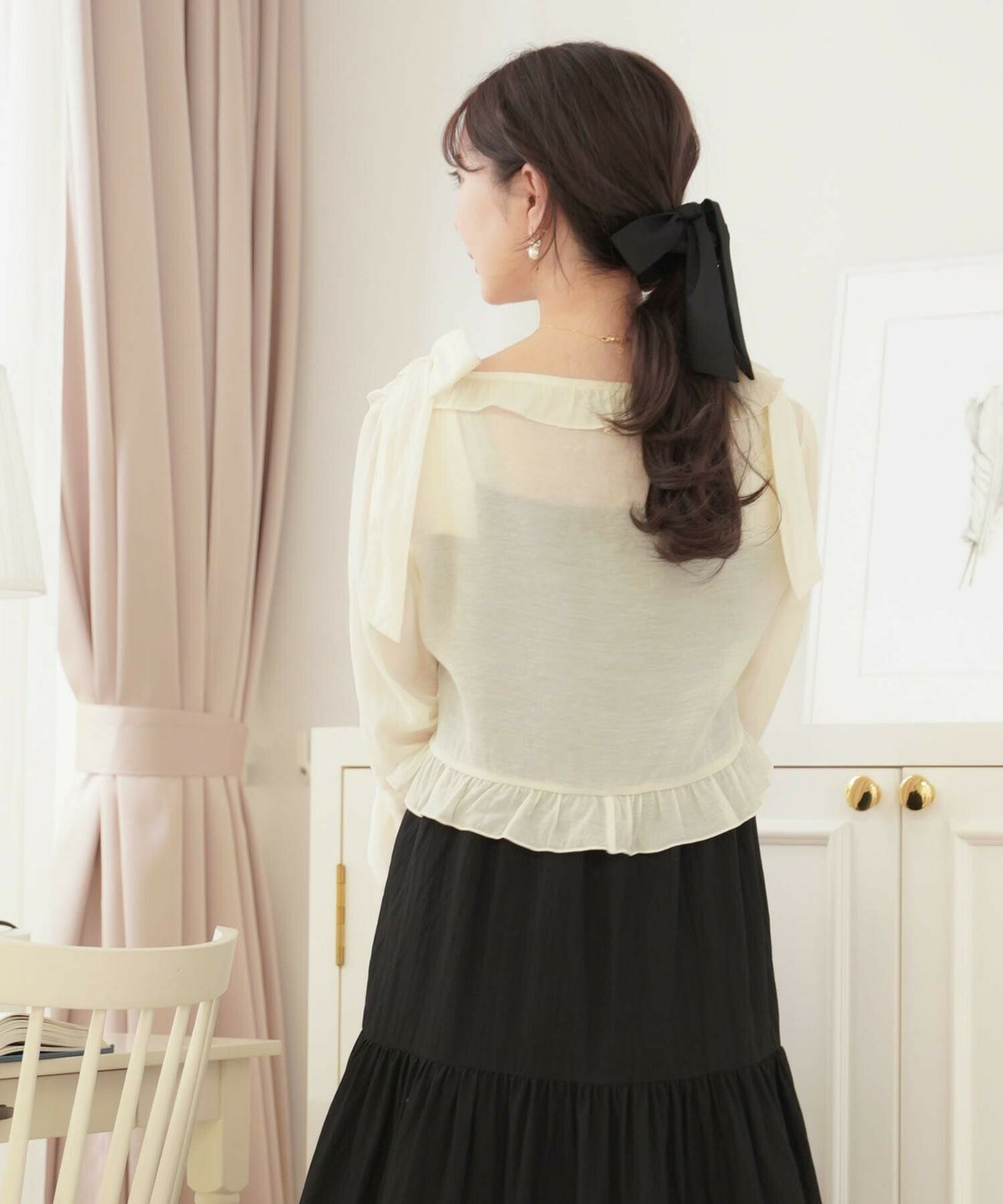 レディース/カーディガン/シアーカーディガン/クラゲカーディガン/シフォン/薄手/シアー/ショート丈/フリル/シースルー/長袖/紫外線/UVケア/日差し除け/ブラウス/シャツ/紫外線対策/羽織/冷房対策/気温対策/アイボリー/ブルー/サックス/ホワイト/白/ブルーグレー/夏/春/秋