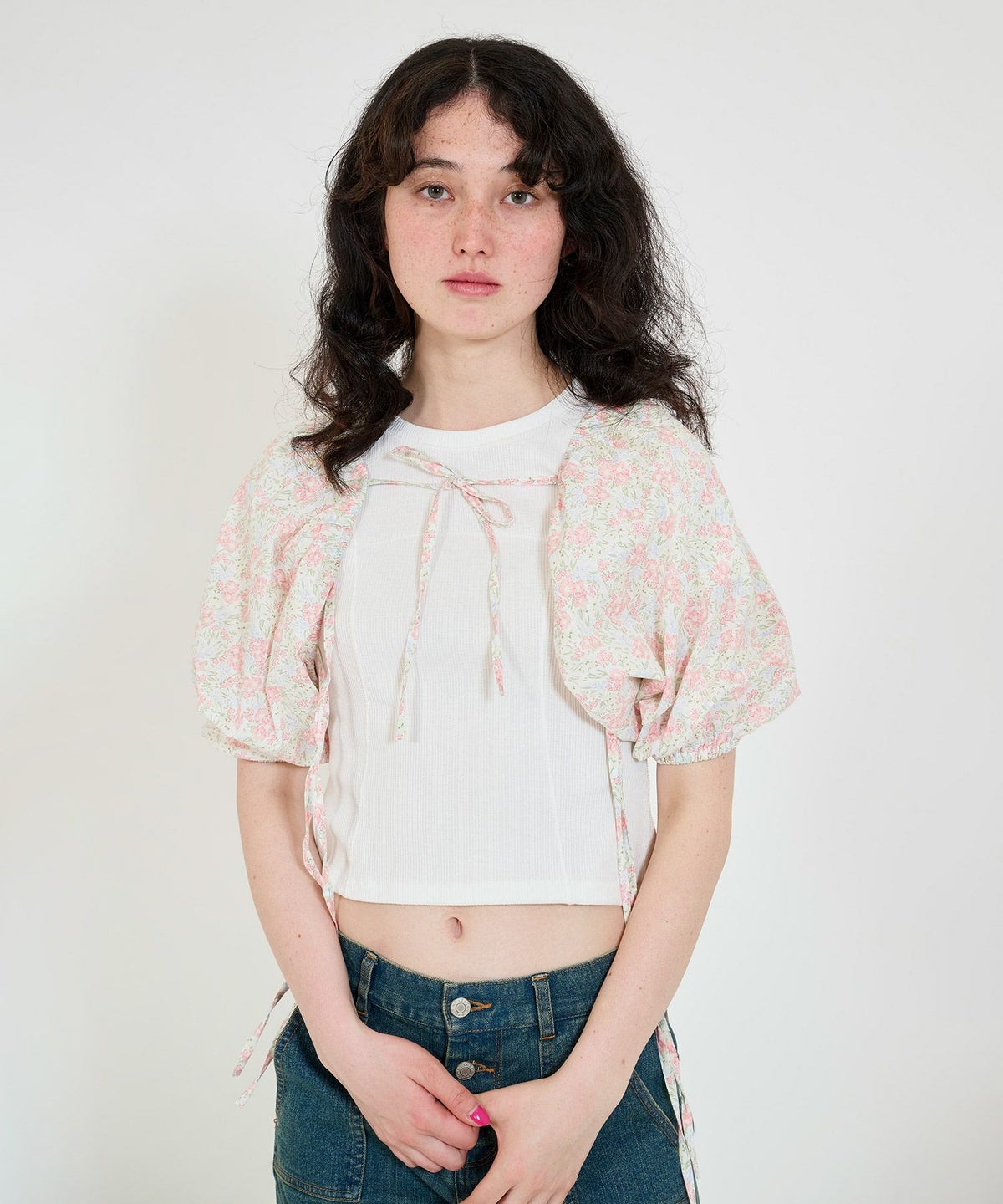 ボレロ/レースアップボレロ/小花柄/リボン