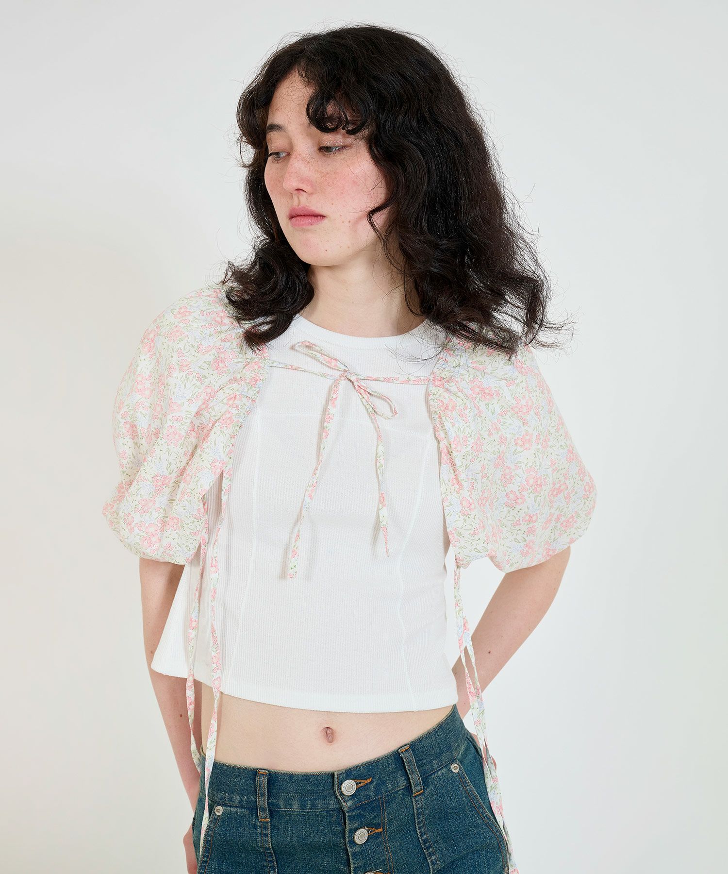 TINA：JOJUN バックレースアップスイムウェア アイボリー 限定Price！SALE 小花柄 レースアップボレロ TINA：JOJUN 全2色