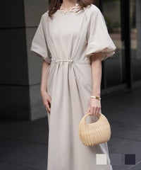 ワンピース セレクト バルーンスリーブ ドロスト ワンピース グレージュ チャコール ネイビー M セレクト バルーンスリーブ ドロスト ワンピース HUIT