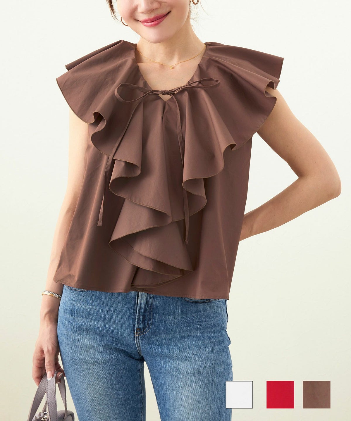 手洗い可 ブラウス トップス アウト レディース 白 綿 春 夏 秋 オシャレ かわいい きれいめ フリル 女性 エレガント 無地 ジョイントスペース ラッフルカラー&フロント ブラウス Liala×PG