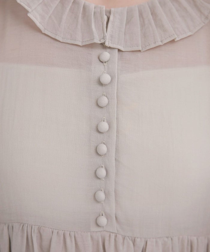 フェミニン ワンピース トレンド シースルー パフスリーブ クラシカル ハイウエスト/オフホワイト/グレージュ/ダークブラウン/M