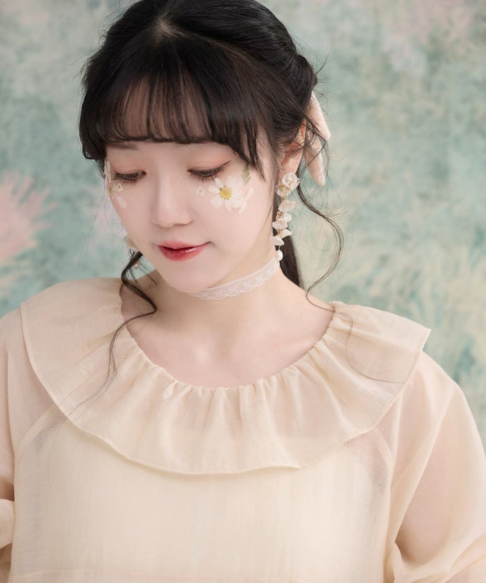 トレンド シアー ギャザー ガーリー カジュアル 2WAY/グレー/ベージュ/M