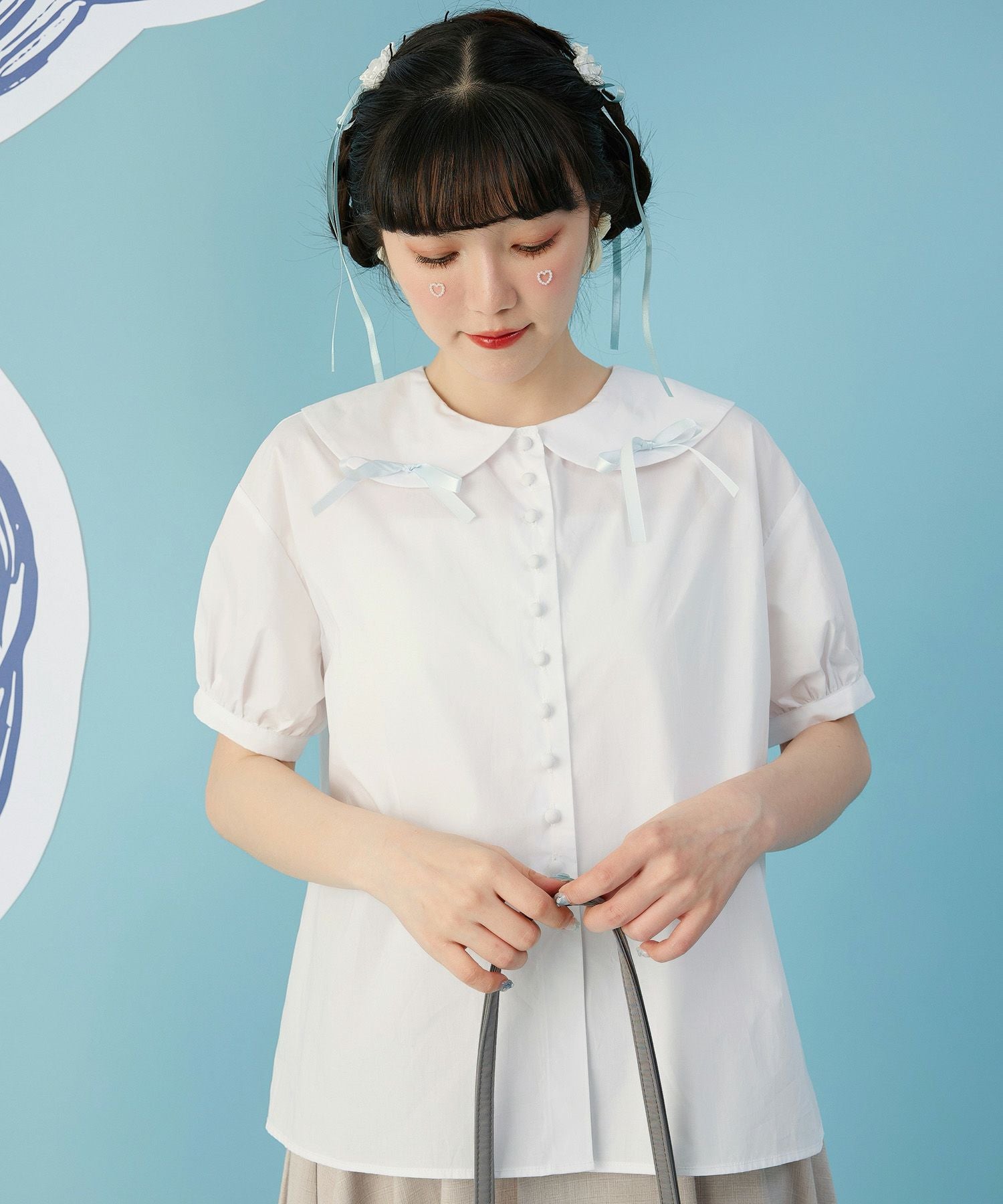 リボン パフスリーブ ブラウス miolite 全3色｜mio831-0057【1