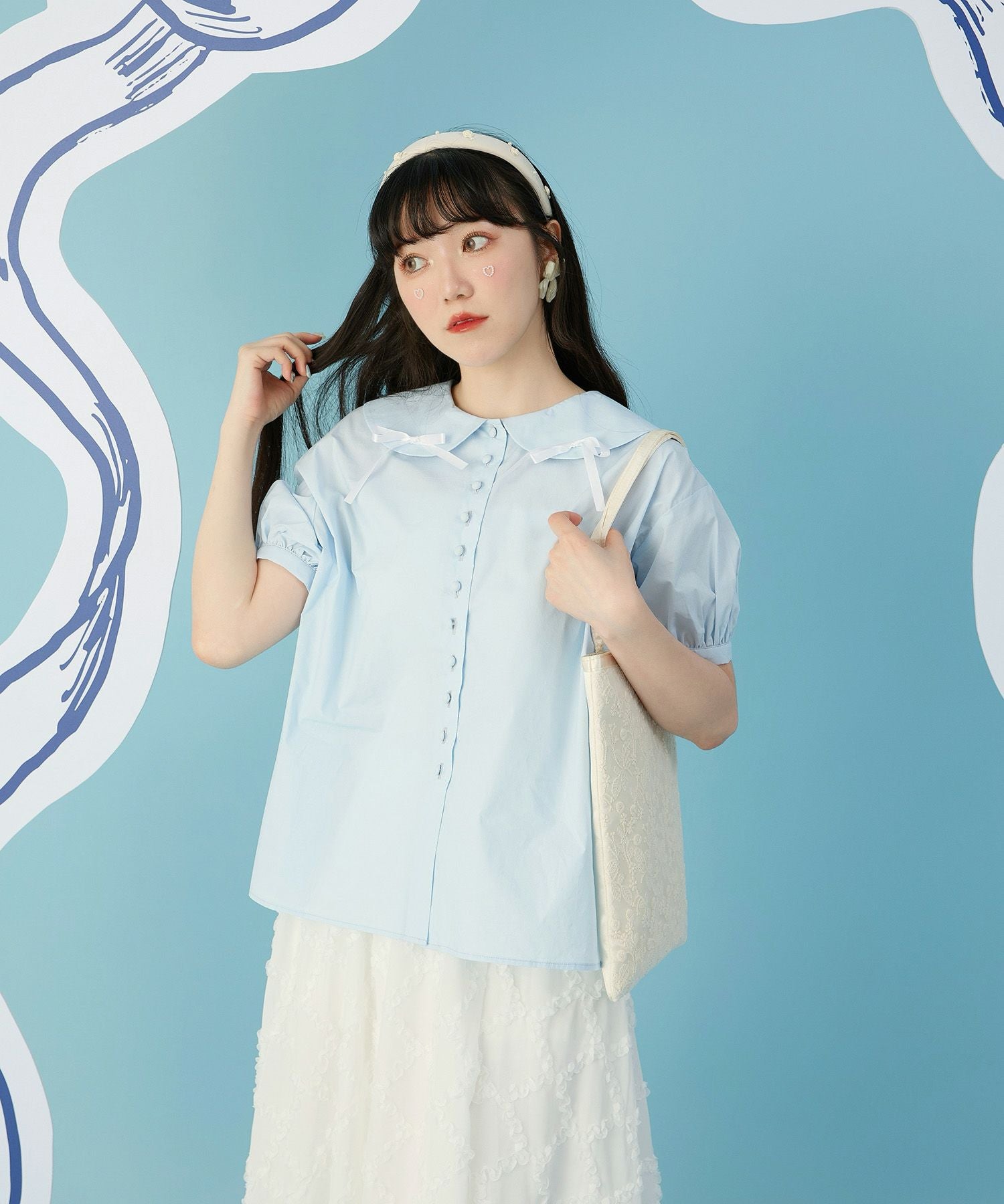 リボン パフスリーブ ブラウス miolite 全3色｜mio831-0057【1