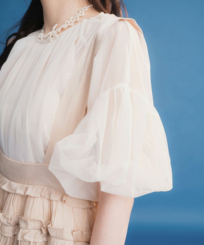 レディース オールシーズン 透け感 ウエストゴム ボリューム ベージュ/M