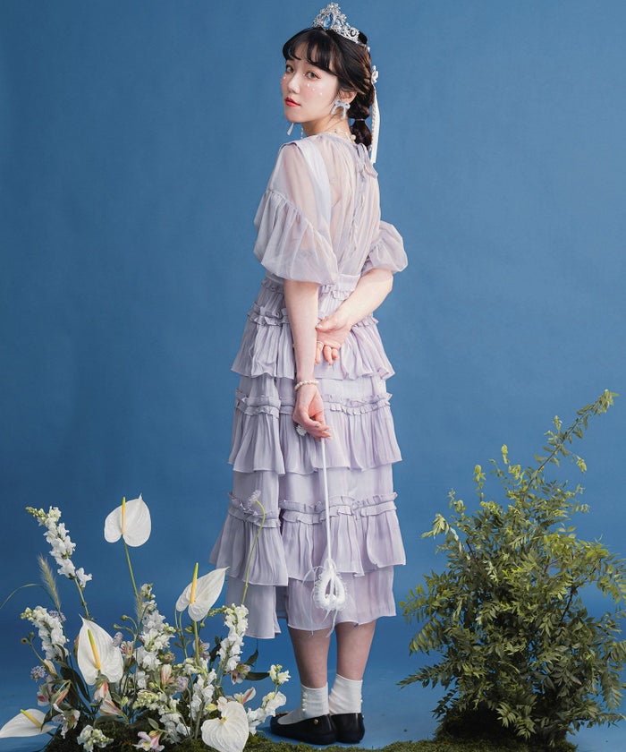 レディース オールシーズン 透け感 ウエストゴム ボリューム ベージュ/M