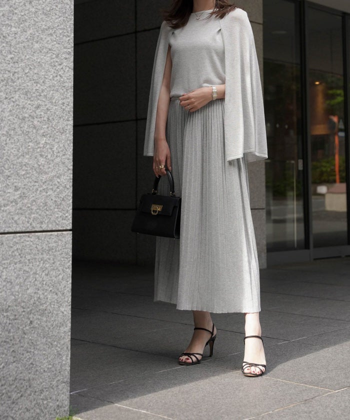 スカート/プリーツ/サマーニット/スカート/ライト杢グレー/ベージュ/ピンクベージュ/ブラック/S/M