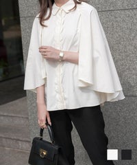 ブラウス スカラップ ケープ ブラウス アイボリー ブラック M スカラップ ケープ ブラウス HUIT