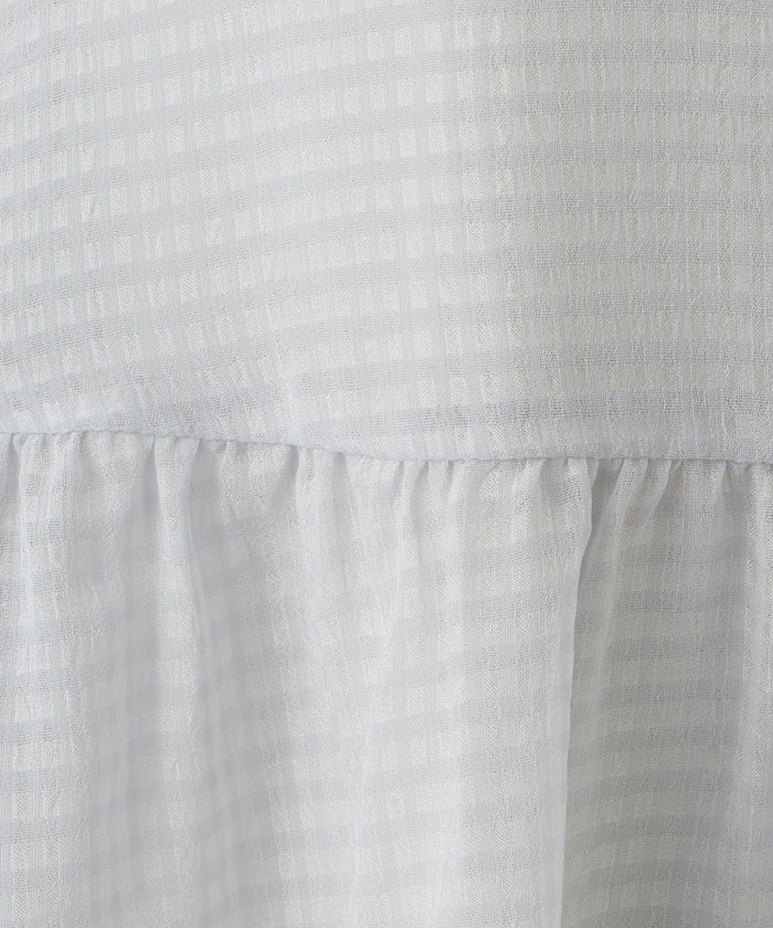 トップス/シアー/チェック/リボン/ブラウス/ホワイト/ライトグレー/ブラック/M