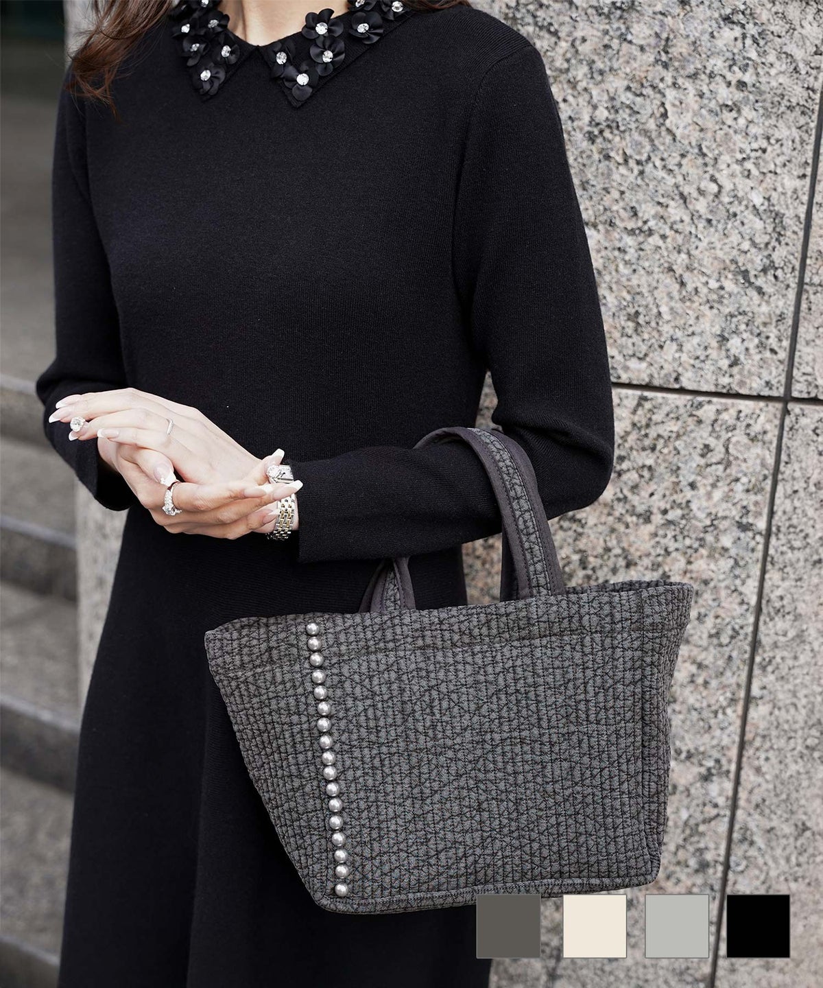 バッグ レディース 小さめ パール 韓国製 小さめ やわらかい ジョイントスペース パールトリム ヌビ バッグ ミニ HUIT