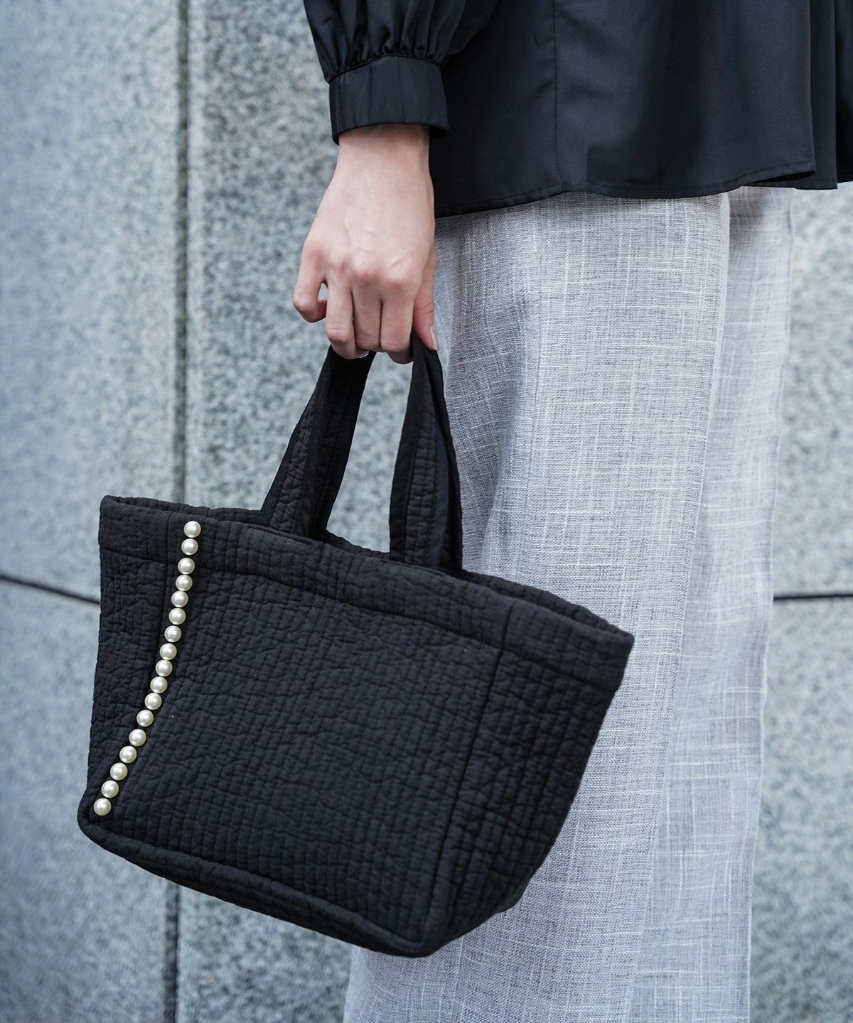 バッグ/パールトリム/ヌビバッグ/ミニ/チャコール/ブラック/アイボリー/グレー/フリー