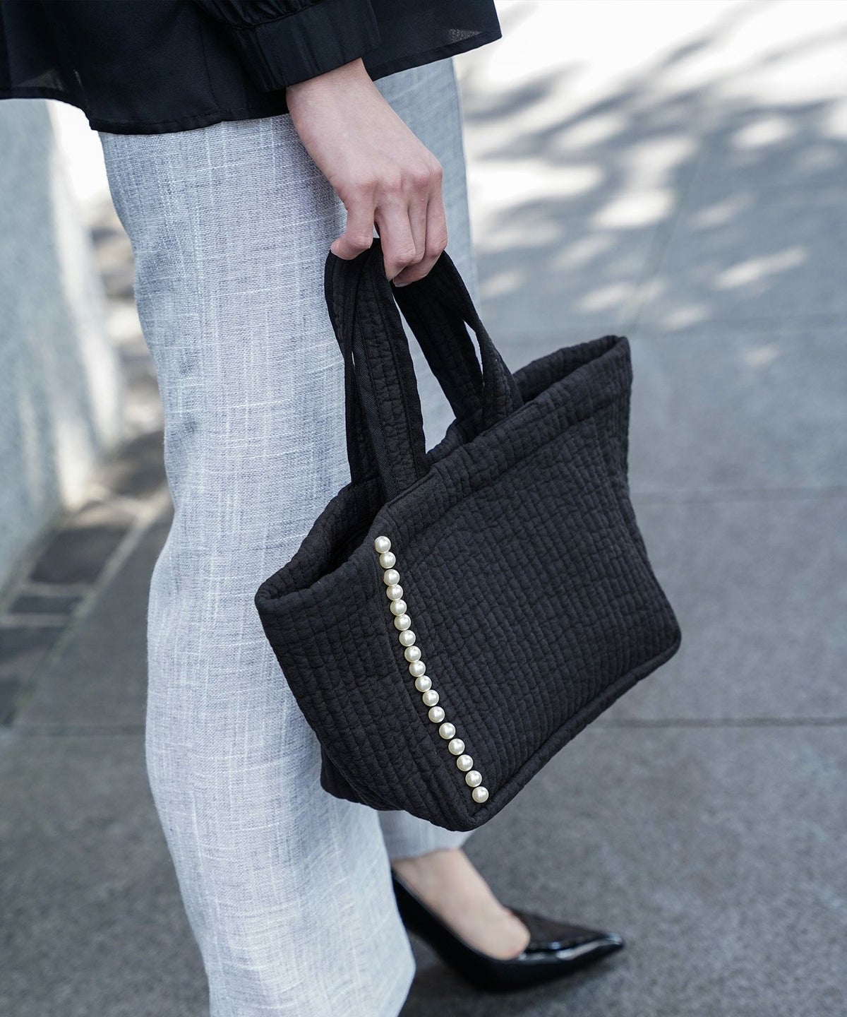 バッグ/パールトリム/ヌビバッグ/ミニ/チャコール/ブラック/アイボリー/グレー/フリー