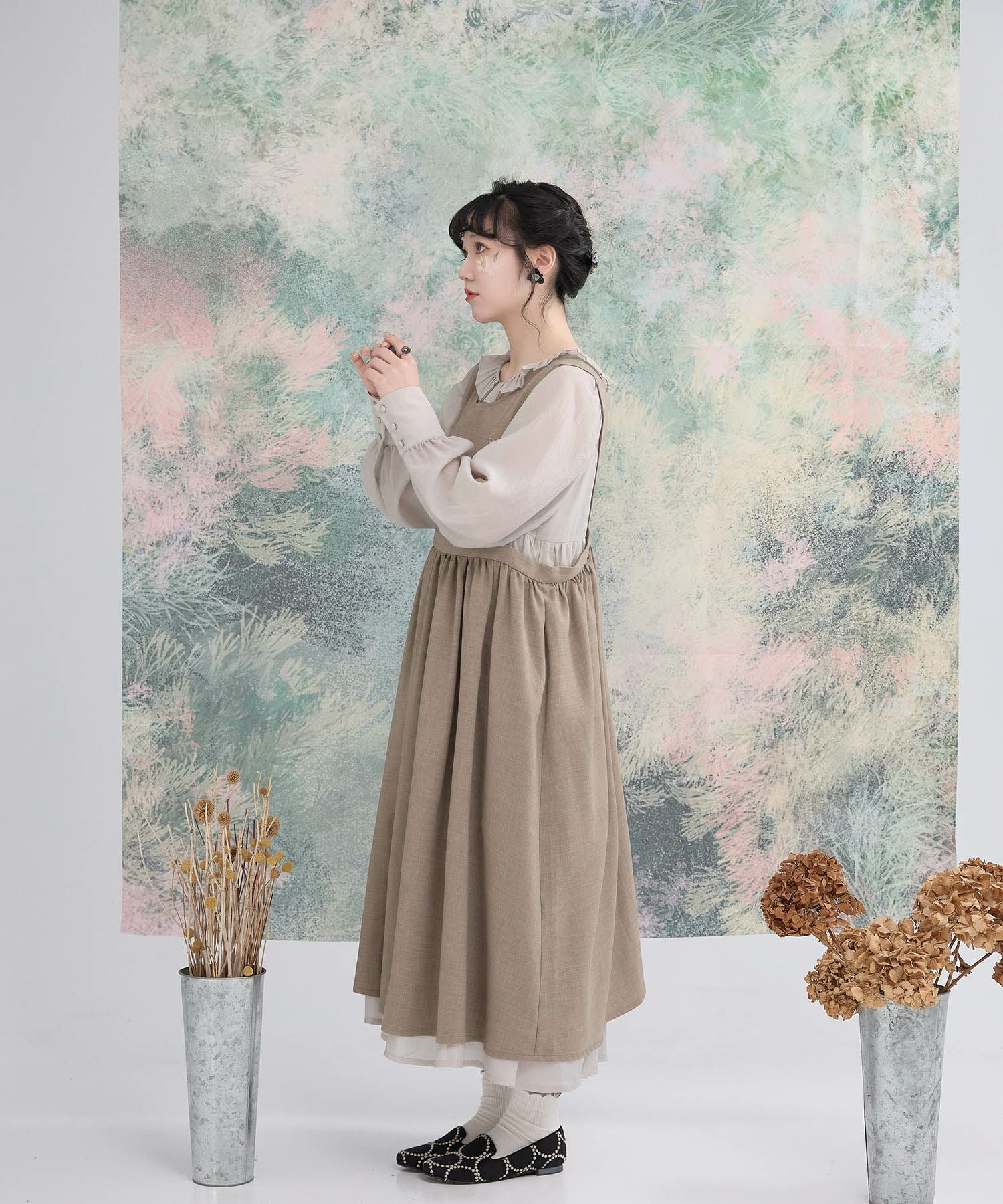 スワン 刺繍 エプロン ワンピース