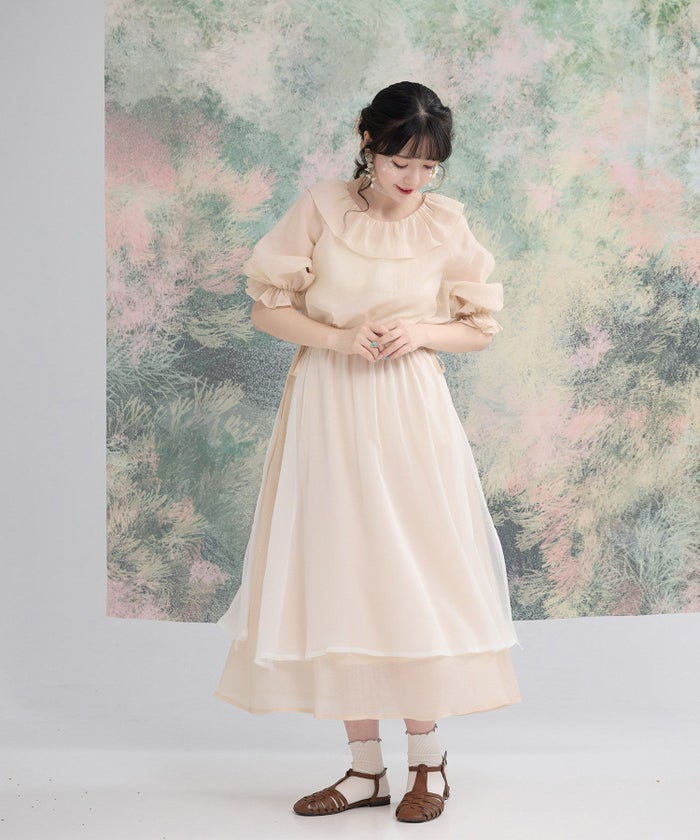 Aライン スリット リボン 夏 ロング/グレー/ベージュ/M