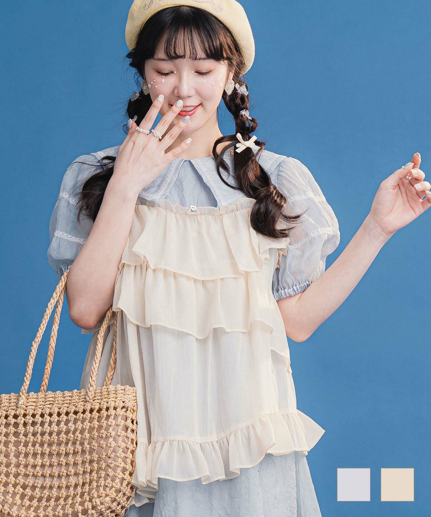 フリル キャミ チュニック miolite 全2色｜mio831-0051【1】 - 半袖