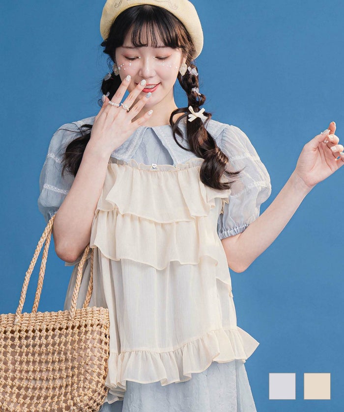 レディース シアー アシンメトリー チュニック フリル キャミ チュニック グレー ベージュ M フリル キャミ チュニック miolite