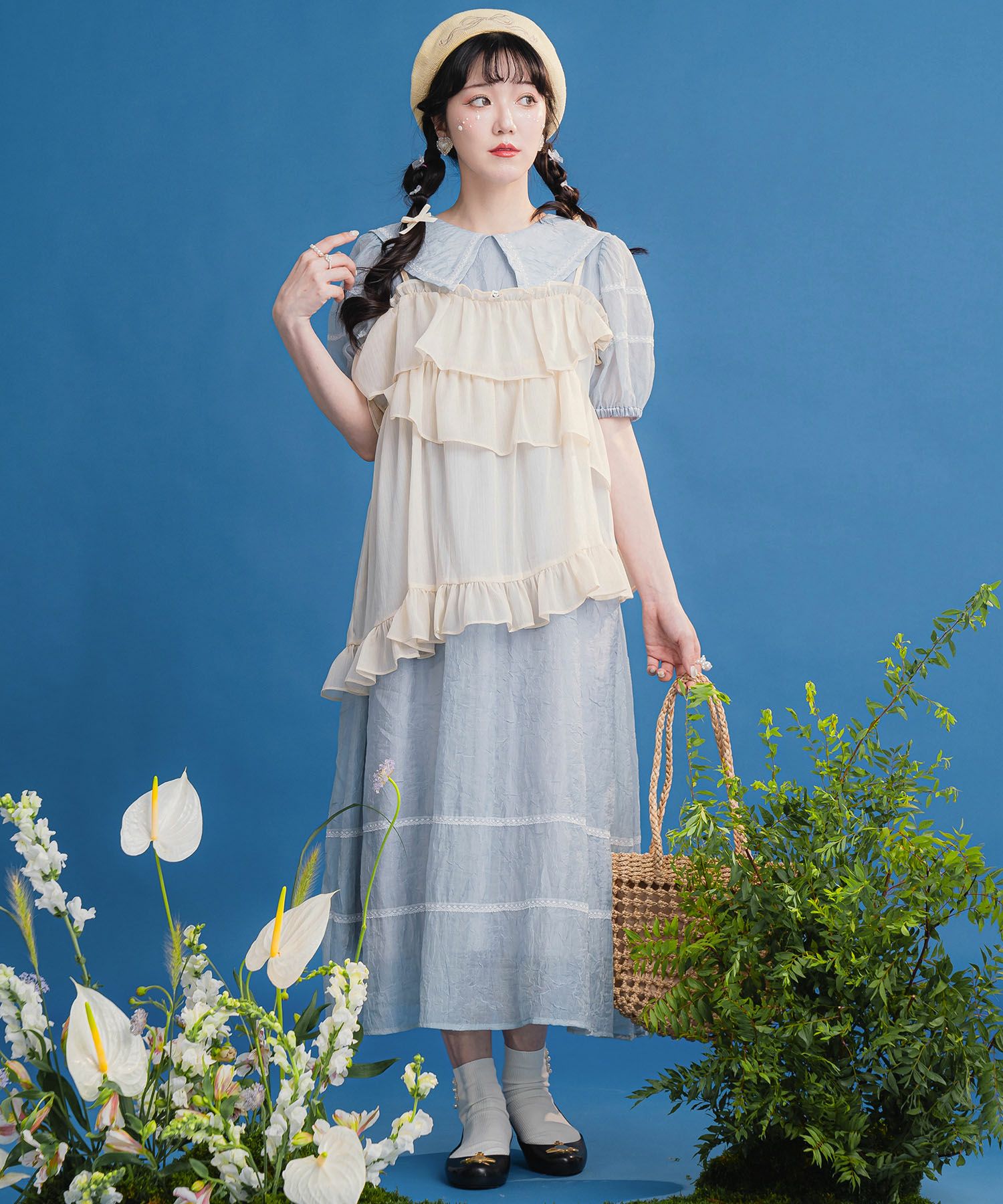 フリル キャミ チュニック miolite 全2色｜mio831-0051【1】 - 半袖