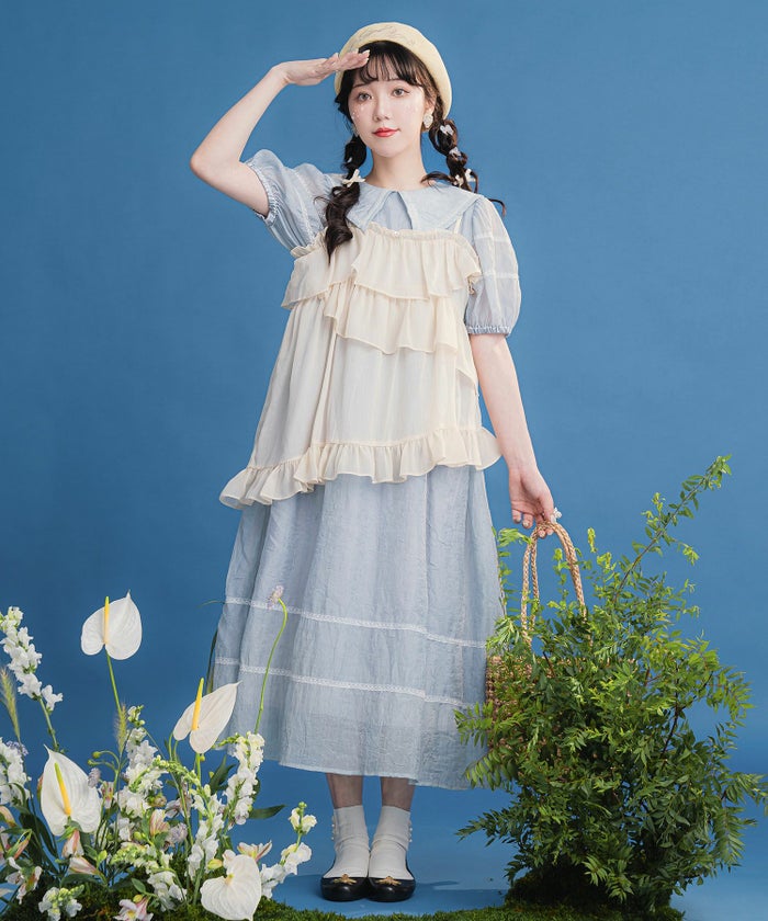 レディース/シアー/アシンメトリー/チュニック/フリル/キャミ/チュニック/グレー/ベージュ/M