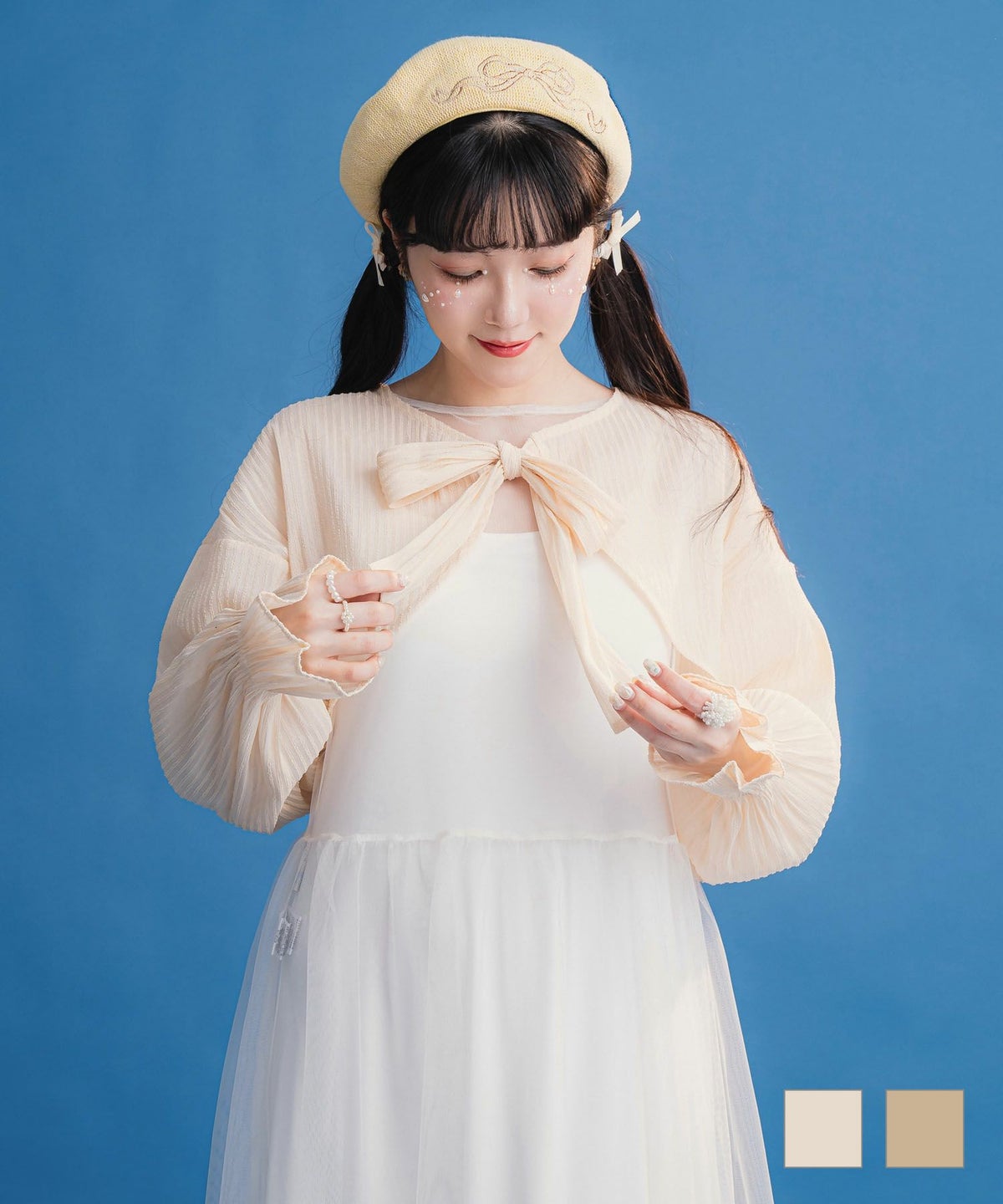 羽織 春 夏 フロントリボン ボレロ ベージュ モカ M フロント リボン ボレロ miolite