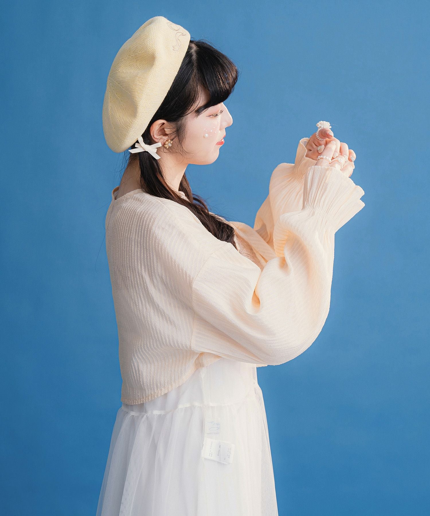 【週末お値下げ】aLORS paris ボレロ　アイボリーベージュ フロント リボン ボレロ miolite 全2色｜mio831-0056【1