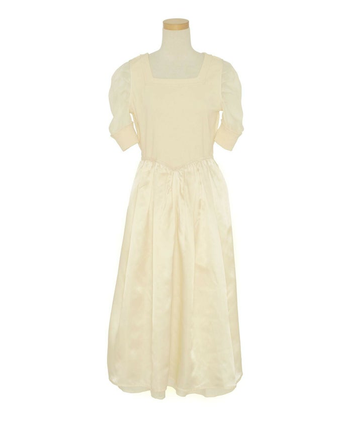 レディース/ワンピース/リブ/ドッキング/異素材/ラメ/シアー/シースルー/ドレッシー/パワショル袖/タック/フレア/パール/半袖/5分袖/袖コンシャス/トレンド/綺麗め/結婚式/上品/フェミニン/エレガント/お茶会/春/夏/発表会