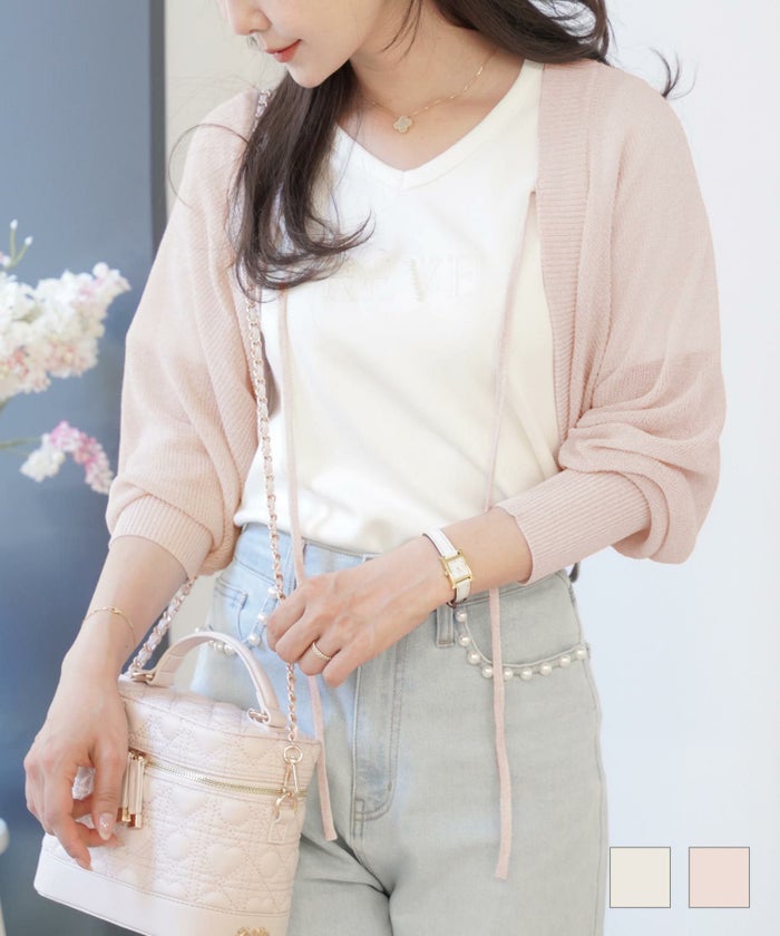 カーディガン ボレロ フロントリボン ゆったり ニット ラメ ショート丈 ラメ ニット ボレロ カーディガン le reve vaniller
