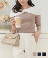 ニット トップス オフショル リボン 配色 バイカラー エレガント 上品 フェミニン ジョイントスペース ビックリボン バイカラー ニット le reve vaniller