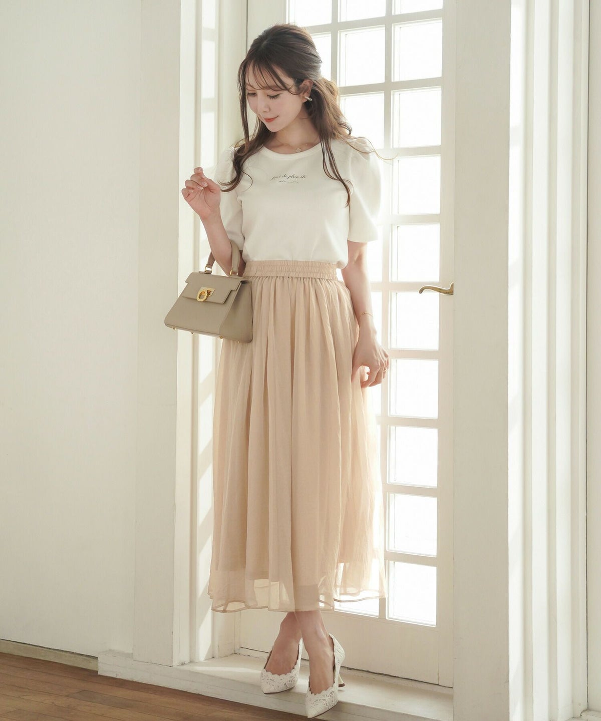 レディース/セレクト/スカート/ボトムス/シアースカート/フレア/アシメ/アシンメトリー/ギャザー/ウエストゴム/透け感/春/夏/秋/オールシーズン