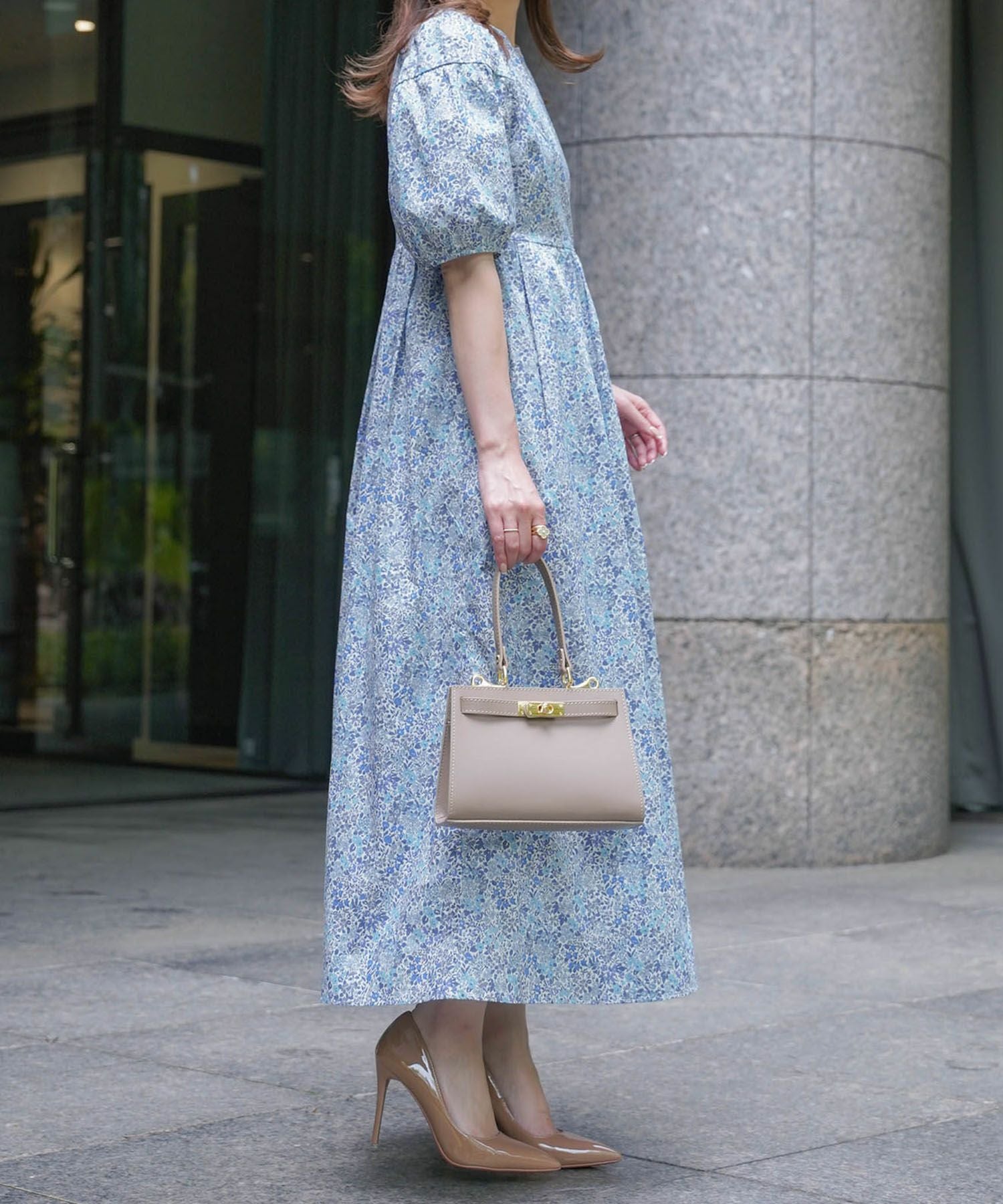 パフスリーブ ロング ワンピース Made with Liberty Fabric HUIT 全2色