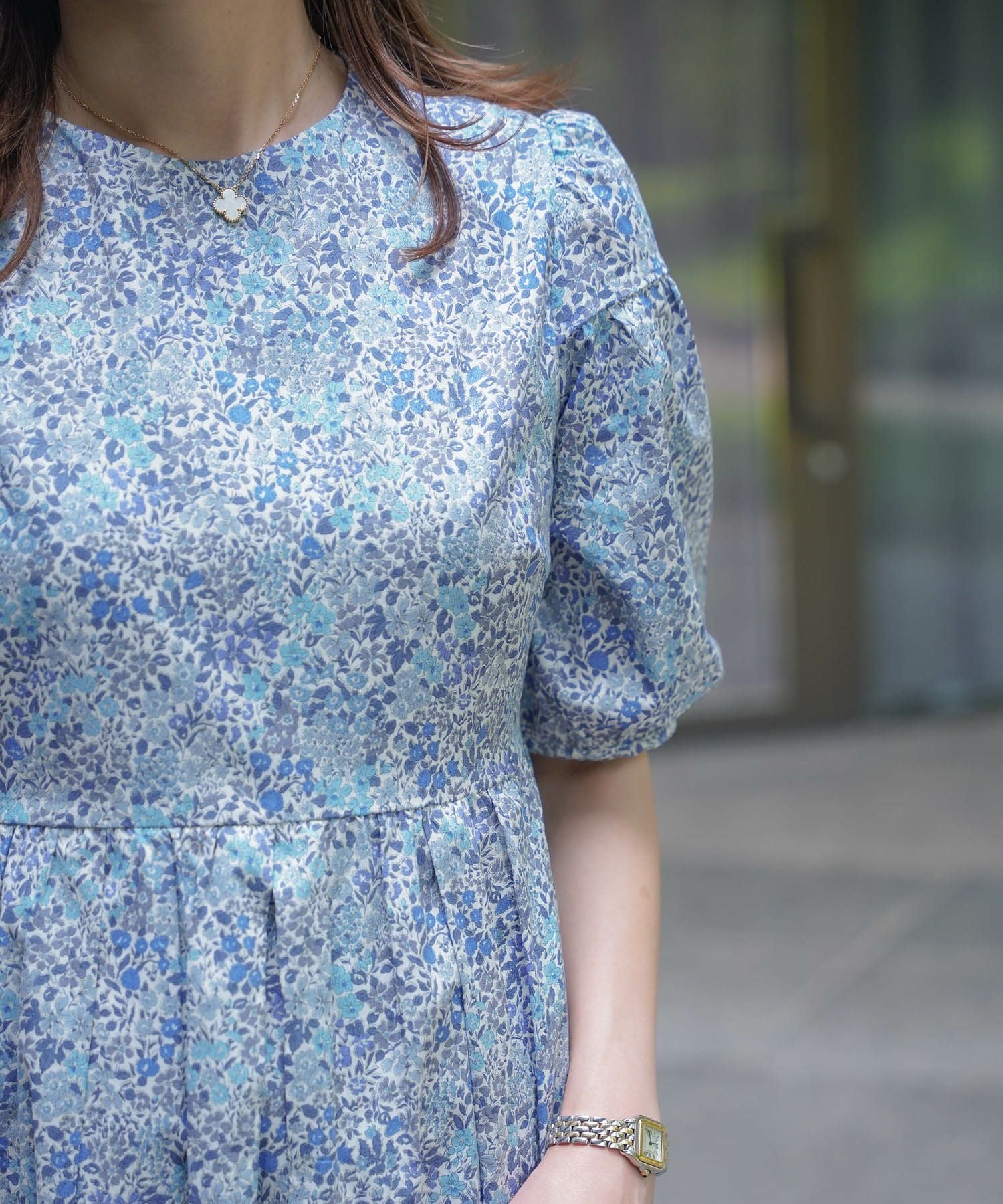 パフスリーブ ロング ワンピース Made with Liberty Fabric HUIT 全2色