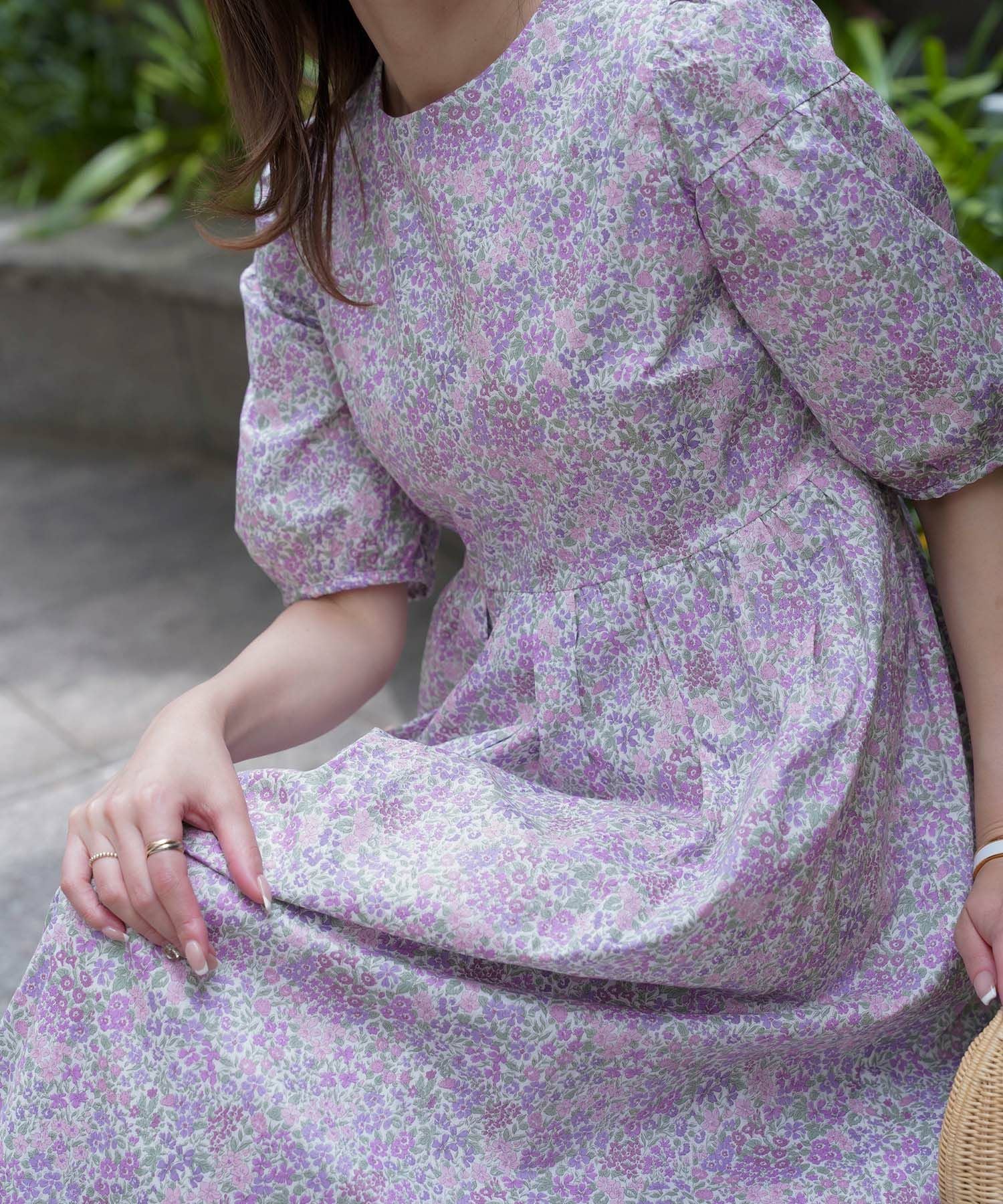 新品　シスタージェーン　ツイードワンピース　ボウタイ　パフスリーブ　パープル jacquard piping dress【sax】 – BUNNY APARTMENT
