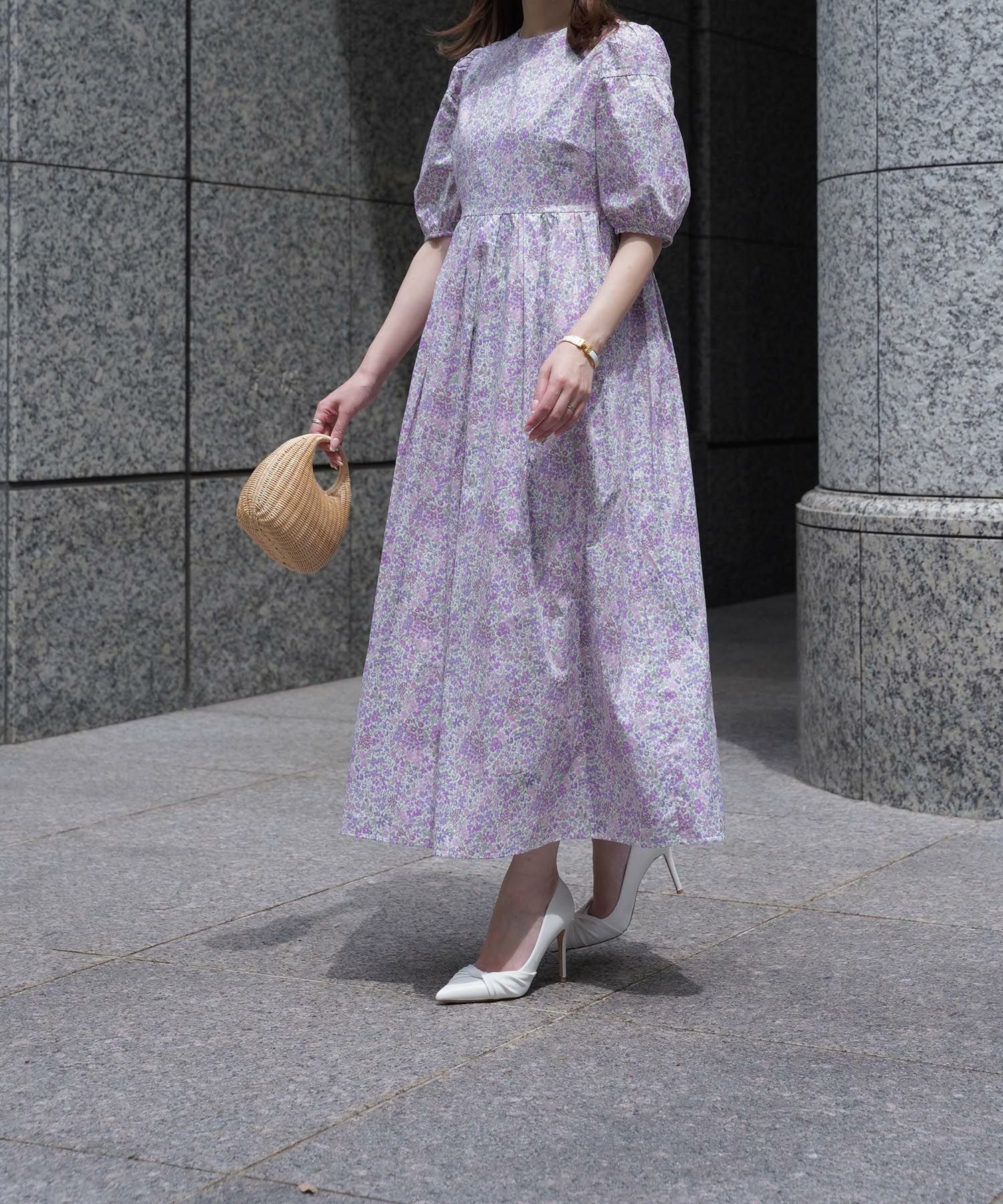 パフスリーブ ロング ワンピース Made with Liberty Fabric HUIT 全2色