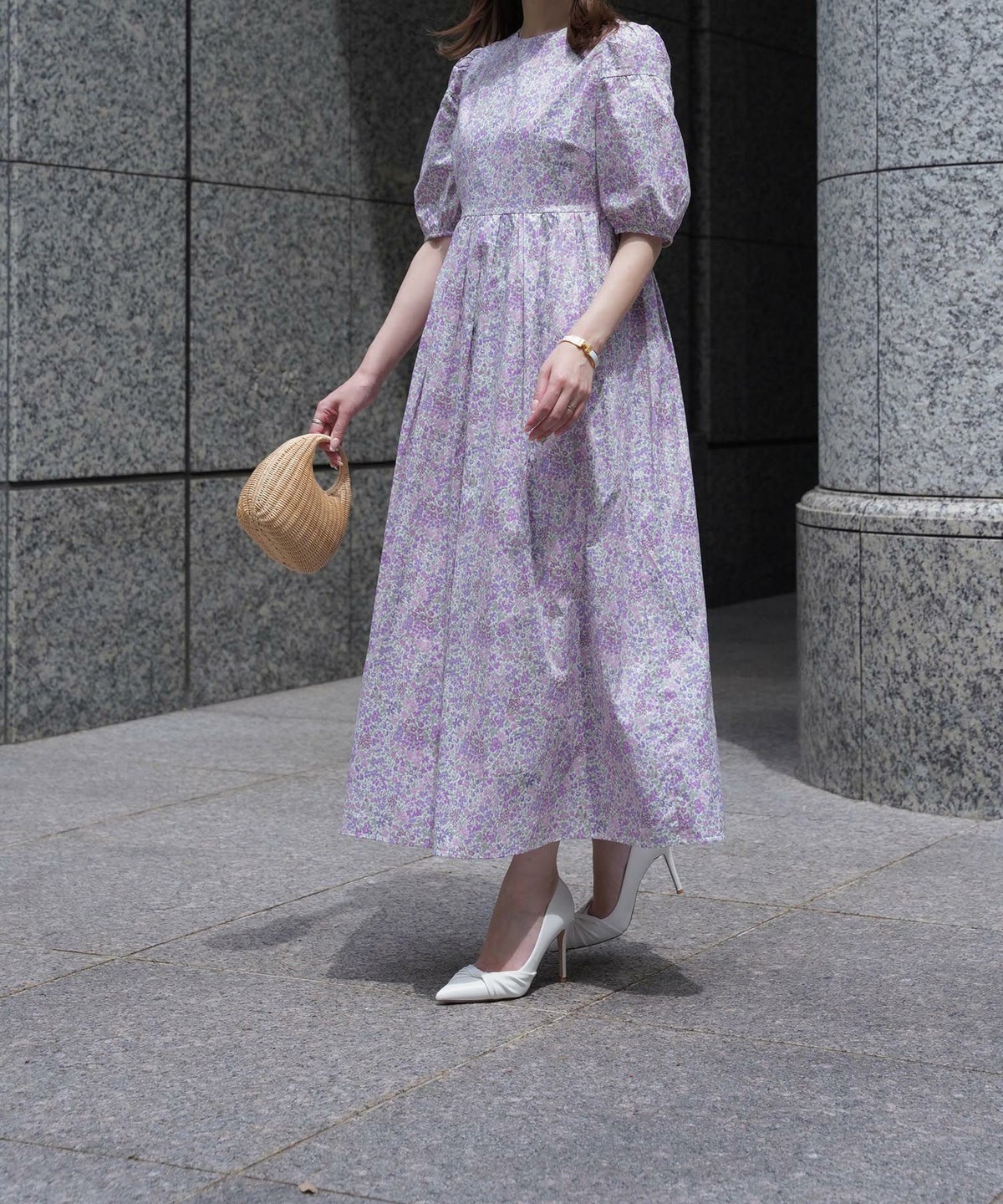 ワンピース/パフスリーブ/ロング/ワンピース/ブルー/ピンク/S/M