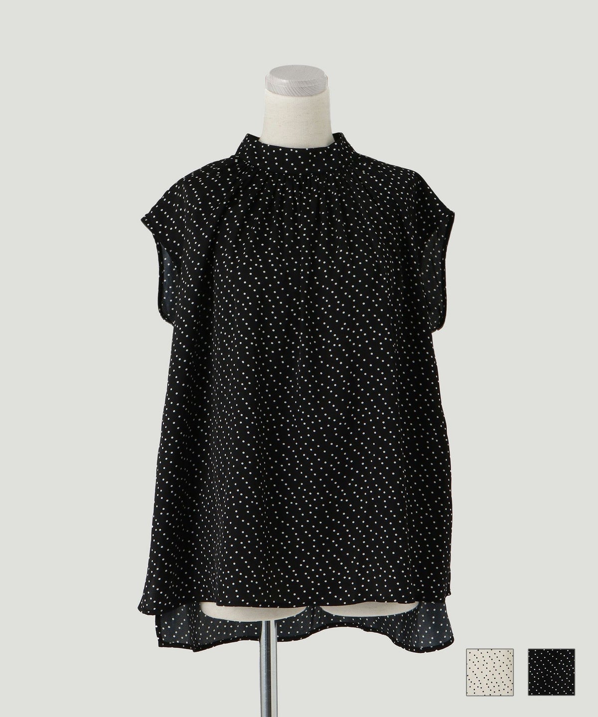 トップス セレクト ドット サテン ブラウス ホワイト ブラック M セレクト ドット サテン ブラウス HUIT