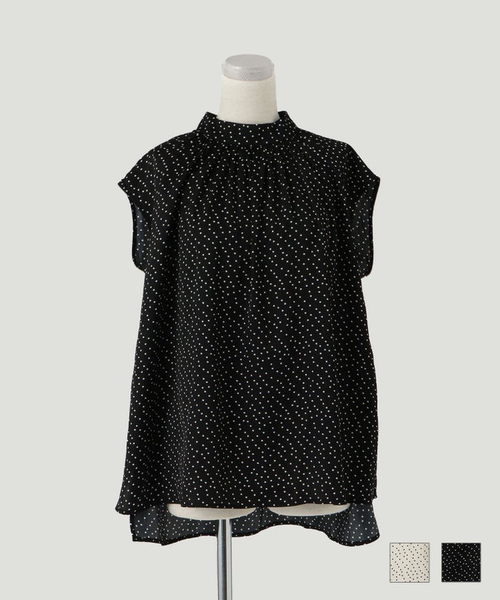 トップス セレクト ドット サテン ブラウス ホワイト ブラック M セレクト ドット サテン ブラウス HUIT
