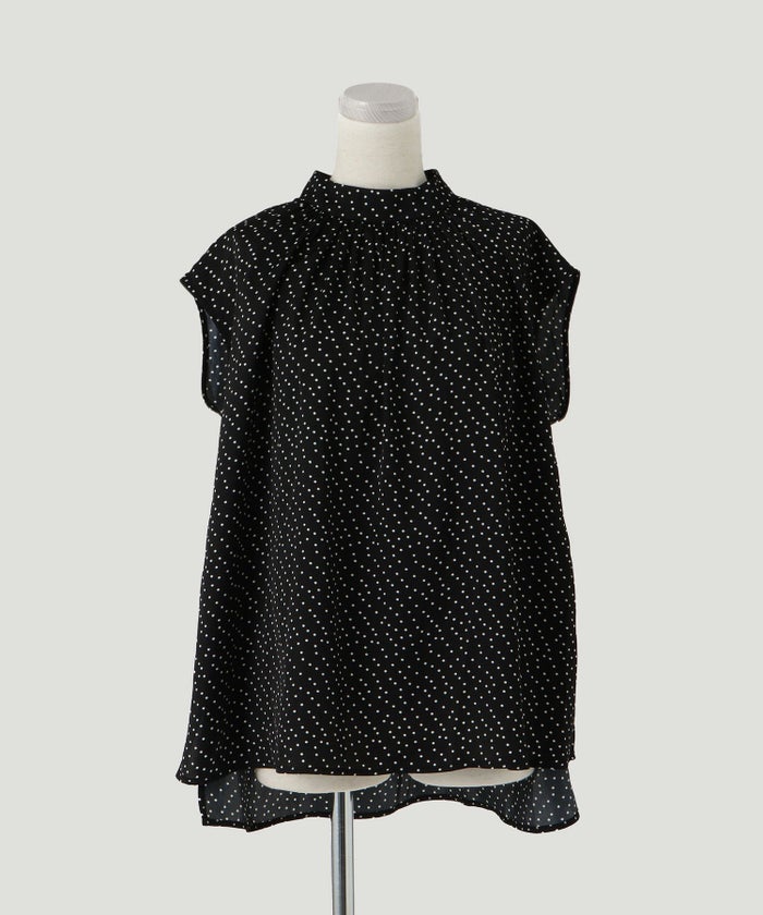 トップス/セレクト/ドット/サテン/ブラウス/ホワイト/ブラック/M