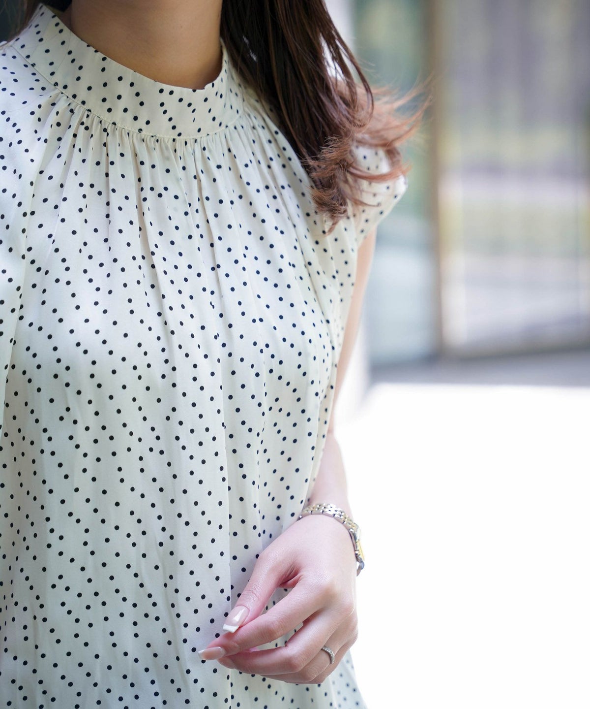 トップス/セレクト/ドット/サテン/ブラウス/ホワイト/ブラック/M