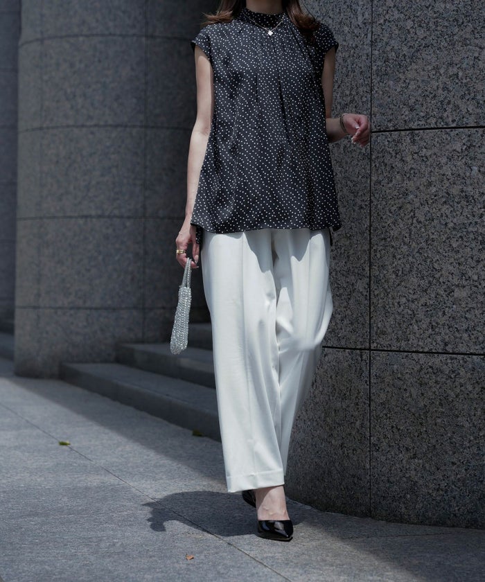 トップス/セレクト/ドット/サテン/ブラウス/ホワイト/ブラック/M