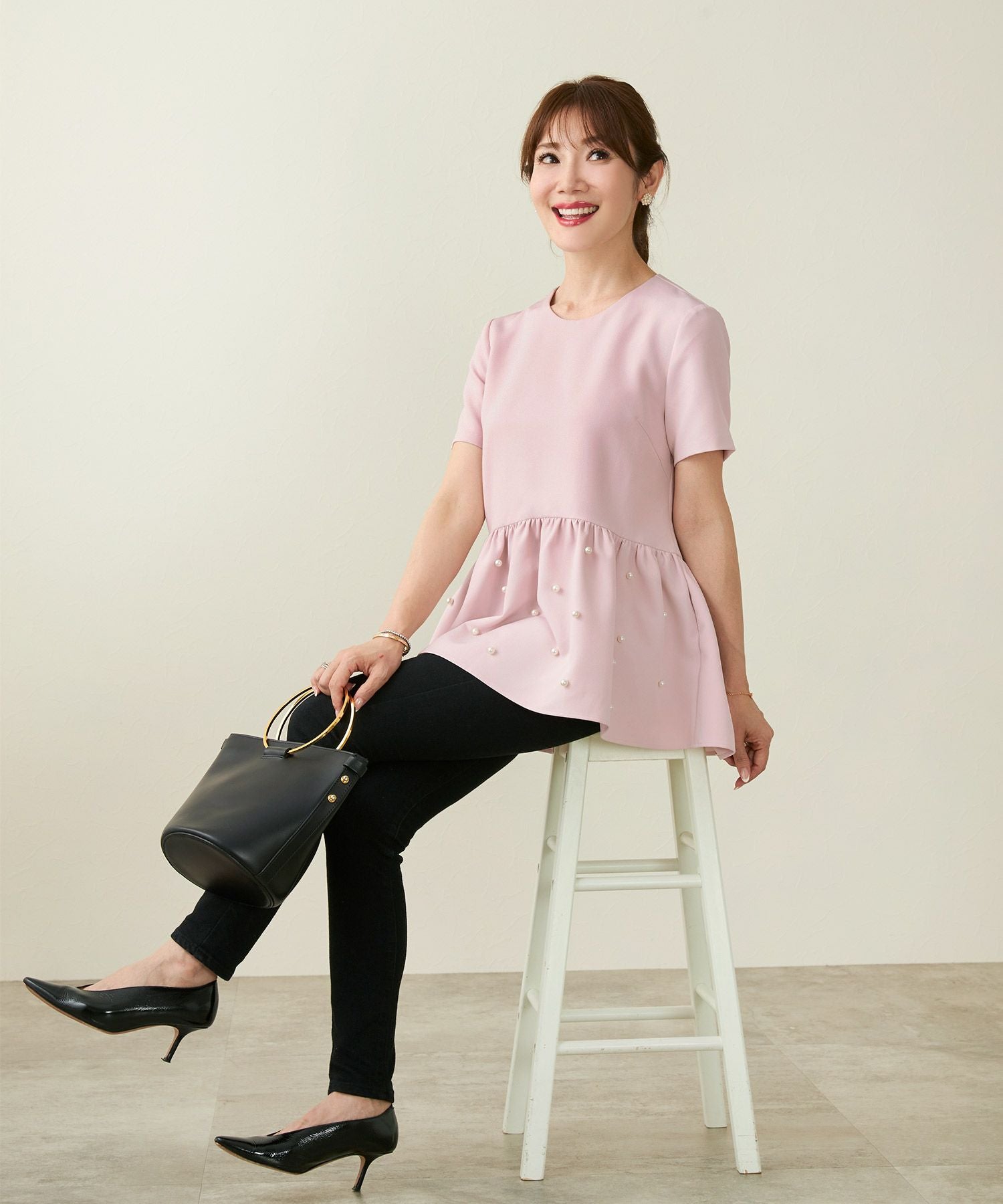 パール ペプラム 半袖 ブラウス Liala×PG 全3色｜lpg821-1946【2