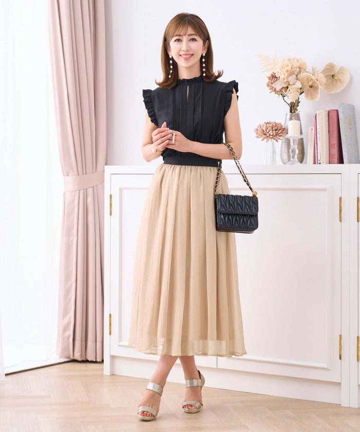 セレクト/スカートウエストゴム伸びるドレープラメ大人フレアキラキラ春夏秋きれいめジョイントスペース