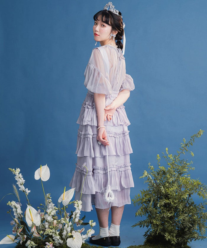 レディース ロング/サス付き/フリル/スカート/グレー/ベージュ/M