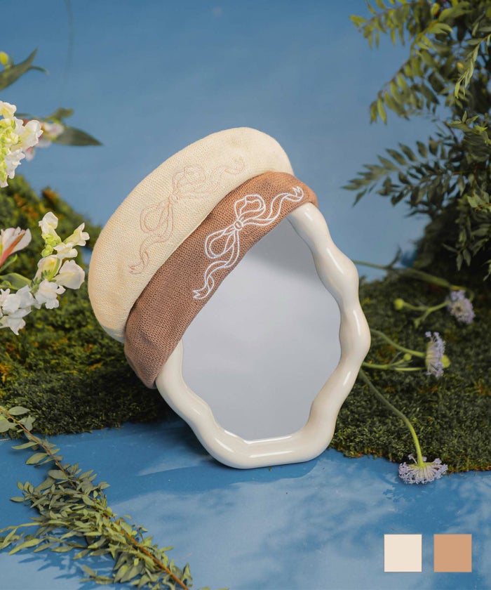 夏 おしゃれ ワンポイント ベーシック　ベレー グレージュ クリームイエロー サマーニット リボン 刺しゅう ベレー miolite