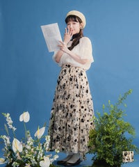 レディース オールシーズン 透け感 ウエストゴム ボリューム 花柄 チュール ギャザー スカート miolite